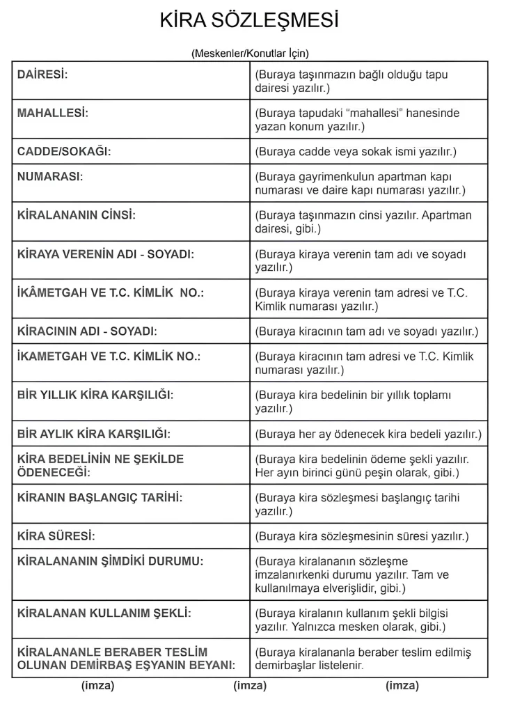 Kira Sözleşmesi Örneği
