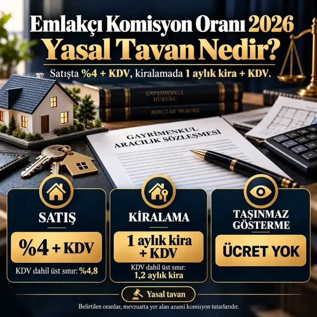 Emlakçı Komisyon Oranı 2026 Yasal Tavan: Satışta Yüzde 4 Artı Kdv, Kiralamada Bir Aylık Kira Artı Kdv, Taşınmaz Gösterme Ücreti Yok